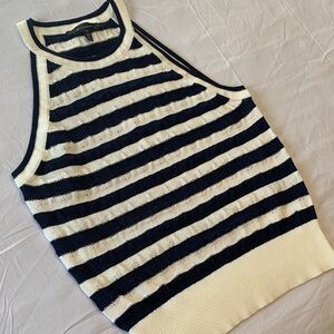NWOT White House Black Market Navy and Cream Knit Top